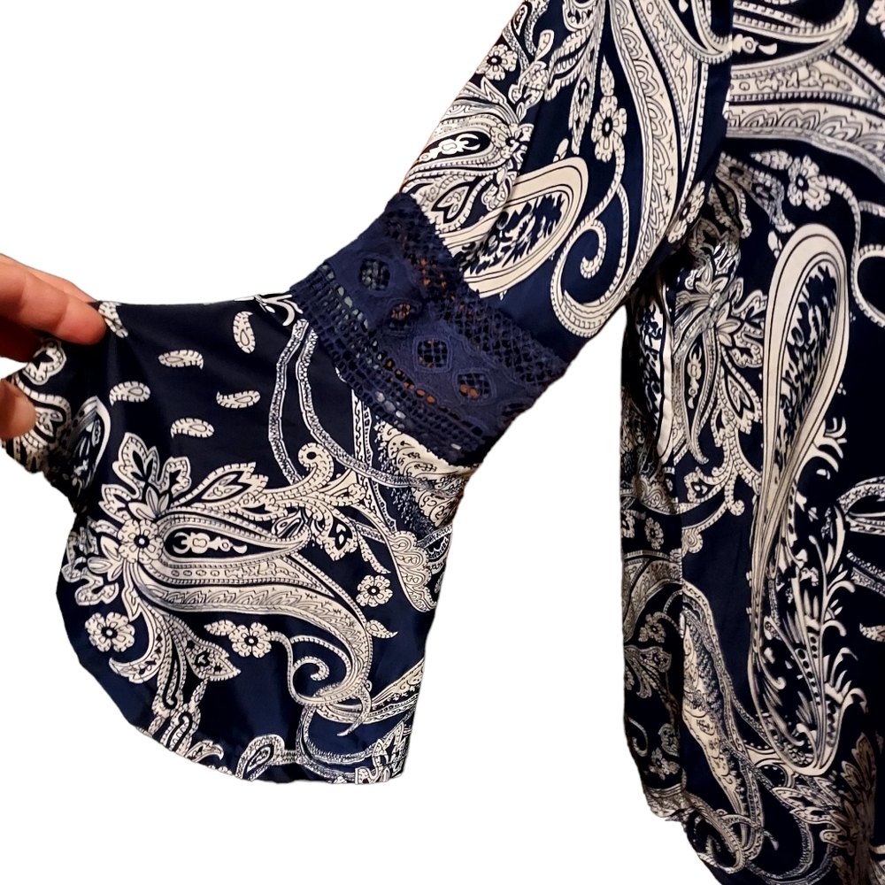 Cato 2xl Top Blouse Long Sleeve Bell Floral Western White Crochet Lightw… - Picture 3 of 5